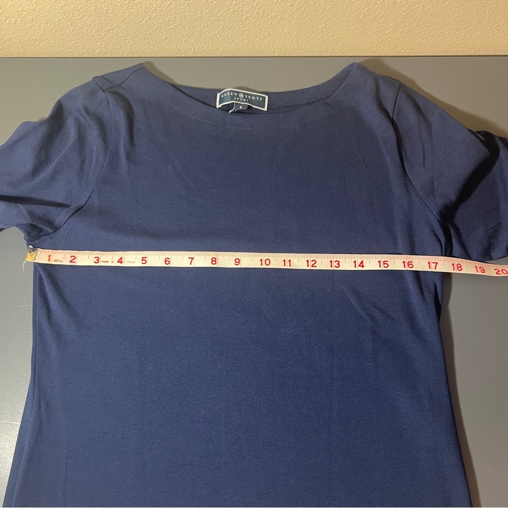 Karen Scott Sport Mid Length 100% Cotton Navy Dress with Cuff Sleeves Size M - Picture 6 of 11